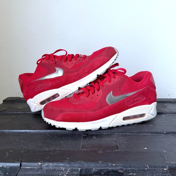 Nike Air Max 90 Essential Gym Red Silver 2015 Size 13 - Picture 1 of 11